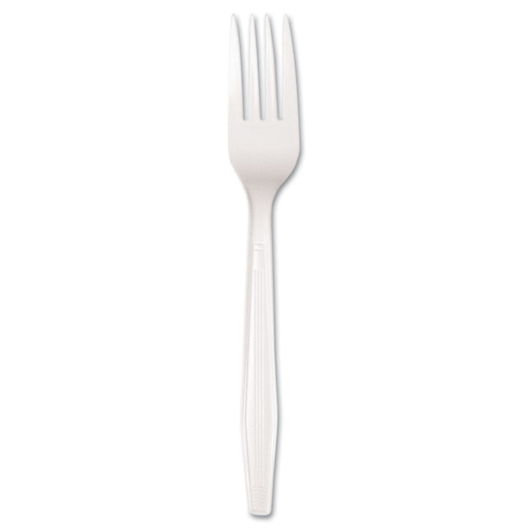 Mediumweight Polystyrene Cutlery, Fork, White, 100/Box