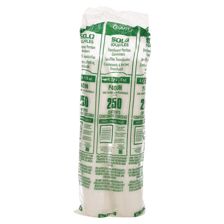 Polystyrene Portion Cups, 4 oz, Translucent, 250/Bag, 10 Bags/Carton