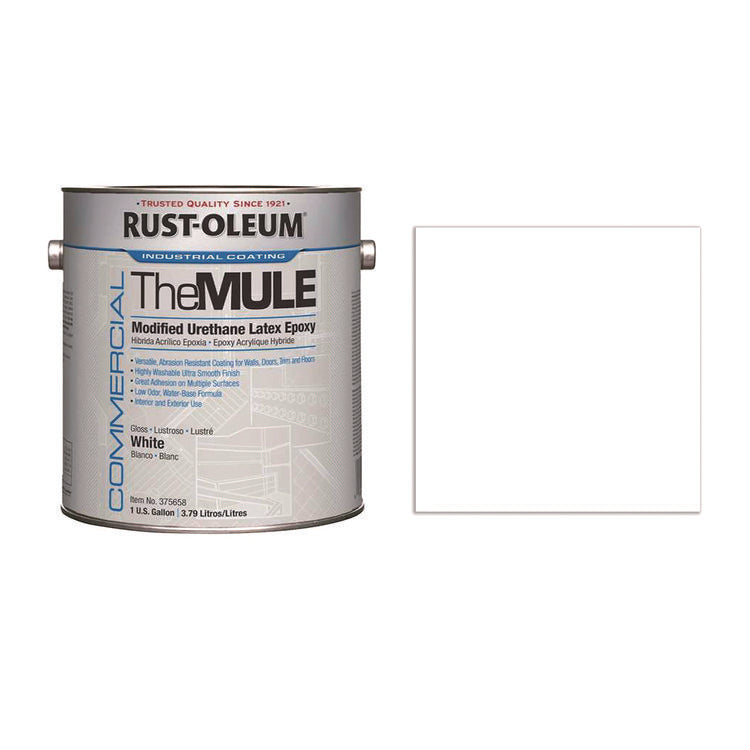 Commercial The MULE (Modified Urethane Latex Epoxy), Interior/Exterior, Gloss Glass White, 1 gal Bucket/Pail, 2/Carton