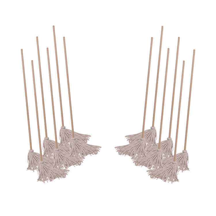 Handle/Deck Mops, #20 White Cotton Head, 54" Natural Wood Handle