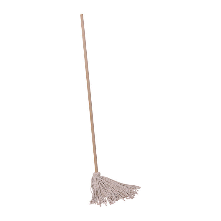 Cotton Deck Mop, #16 White Cotton Head, 50" Wood Handle, 12/Carton