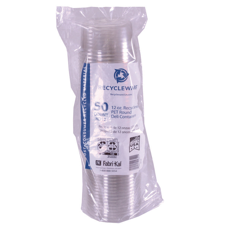 Recycleware Round Deli Container, 12 oz, 4.6 Diameter x 2.3 h, Clear, Plastic, 500/Carton