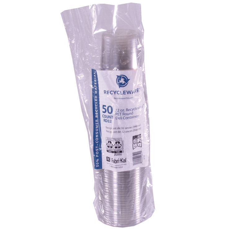 Recycleware Round Deli Container, 32 oz, 4.6 Diameter x 5.8 h, Clear, Plastic, 500/Carton