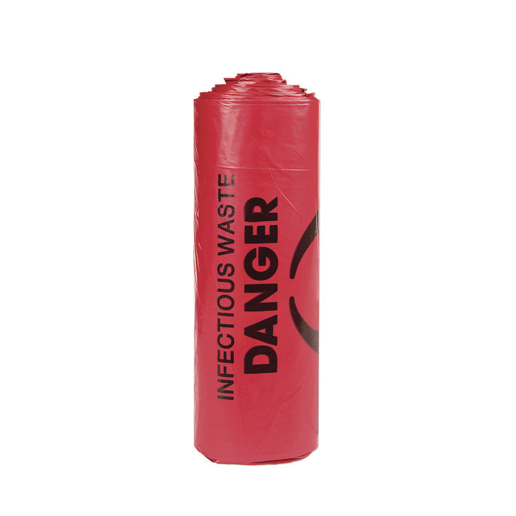 Institutional Low-Density Can Liners, Infectious Waste Biohazard, 33 gal, 1.3 mil, 33 x 39, Red, Interleaved, 25/RL, 6 RL/CT