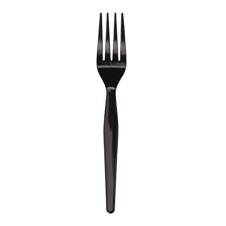 Heavyweight Polystyrene Cutlery, Fork, Black, 1000/Carton