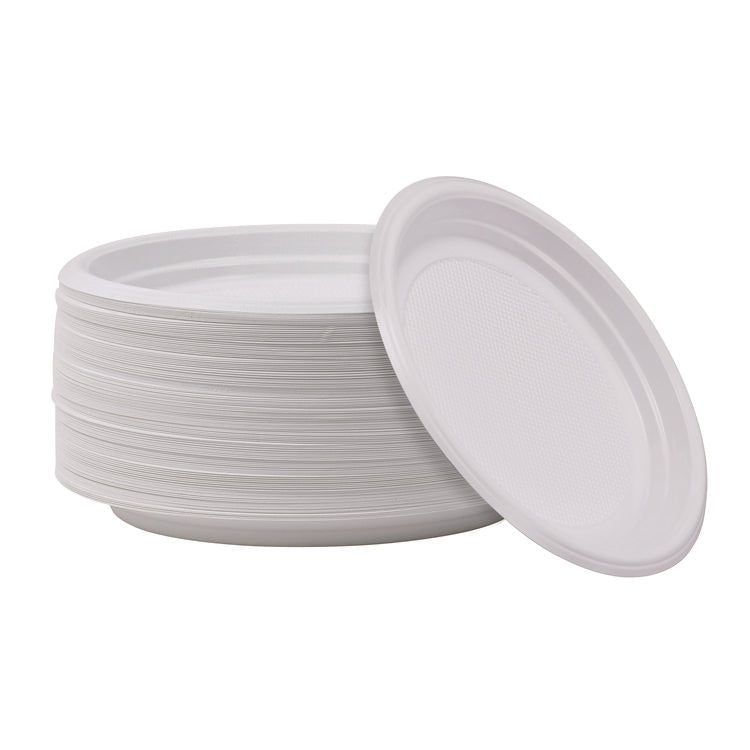 Hi-Impact Plastic Dinnerware, Plate, 9 dia, White, 500/Carton
