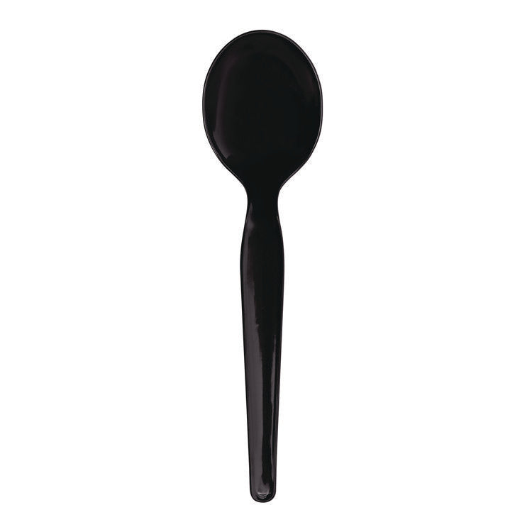 Heavyweight Wrapped Polystyrene Cutlery, Soup Spoon, Black, 1,000/Carton