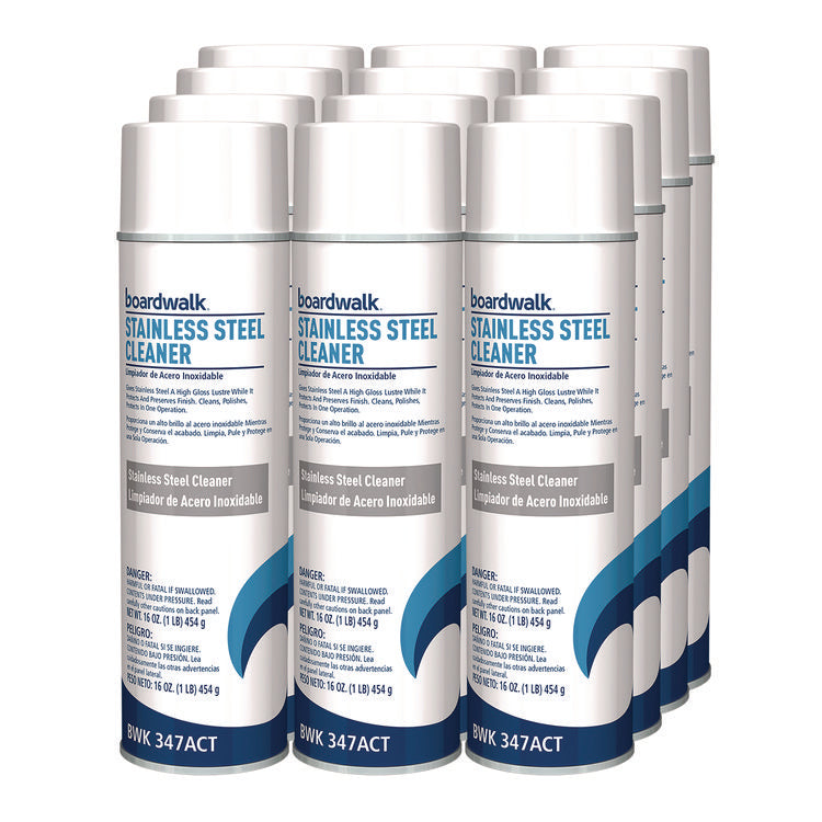 Stainless Steel Cleaner and Polish, Lemon, 18 oz Aerosol Spray, 12/Carton