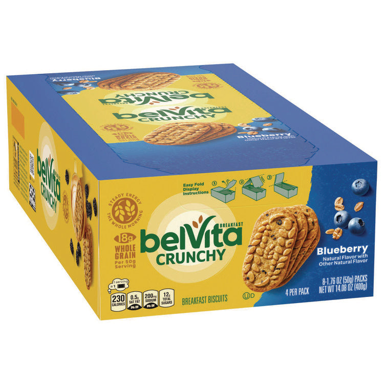 belVita Breakfast Biscuits, 1.76 oz Pack, Blueberry, 8 Packs/Box, 8 Boxes/Carton