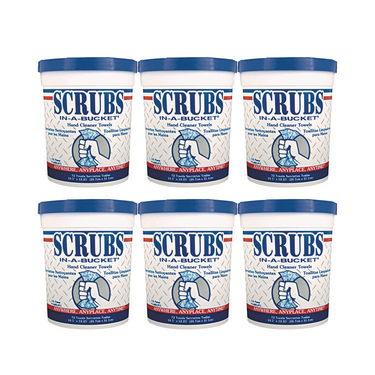 Hand Cleaner Towels, 1-Ply, 10 x 12, Citrus, Blue/White, 72/Bucket, 6 Buckets/Carton