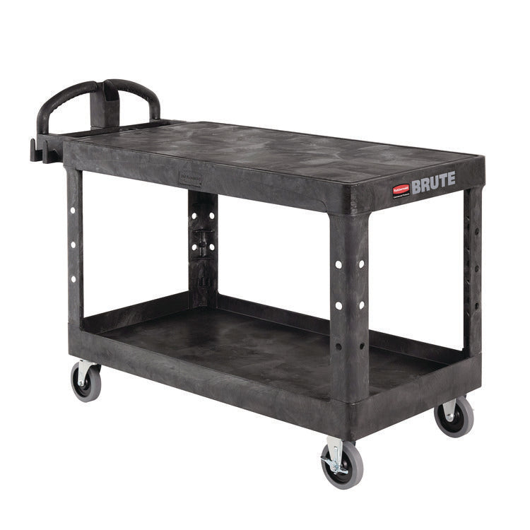 Heavy-Duty Utility Cart with Flat Shelves, Plastic, 2 Shelves, 500 lb Capacity, 25.25" x 54" x 36", Black
