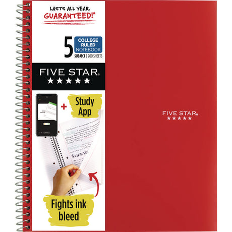 Wirebound Notebook with Eight Pockets, 5-Subject, Medium/College Rule, Randomly Assorted Cover Color, (200) 11 x 8.5 Sheets