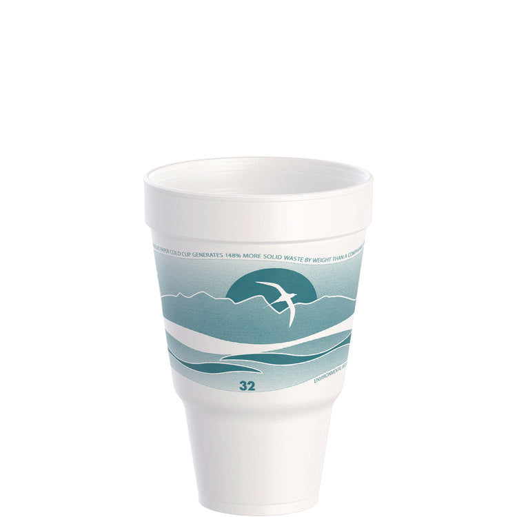 J Cup Insulated Foam Pedestal Cups, 32 oz, White/Teal, 25/Sleeve, 20 Sleeves/Carton
