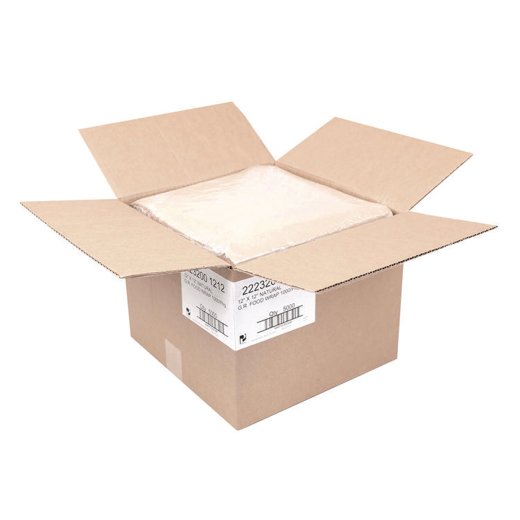 Grease-Resistant Food Wrap, 12 x 12 , Natural, 5,000/Carton