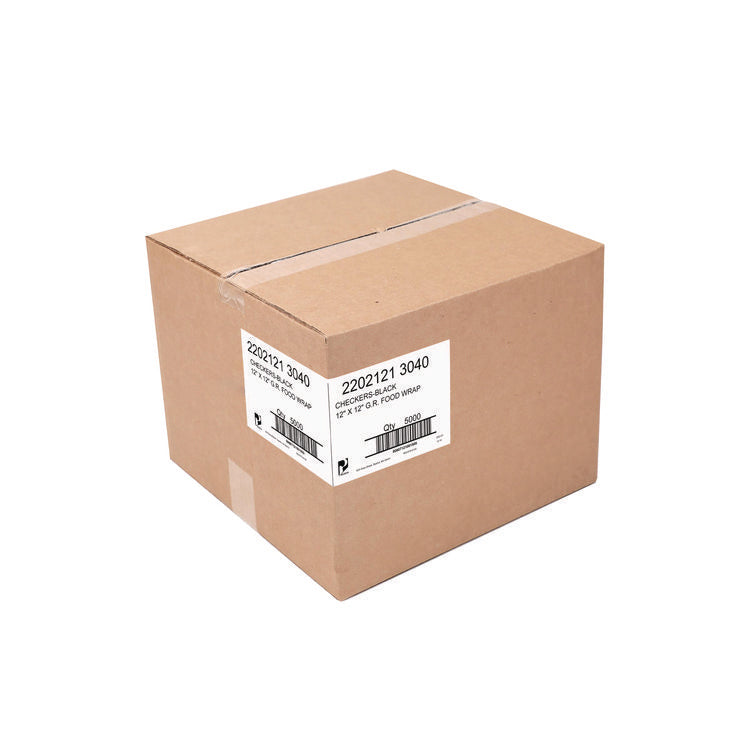 Grease-Resistant Food Wrap, 12 x 12 , Black Check, 5,000/Carton