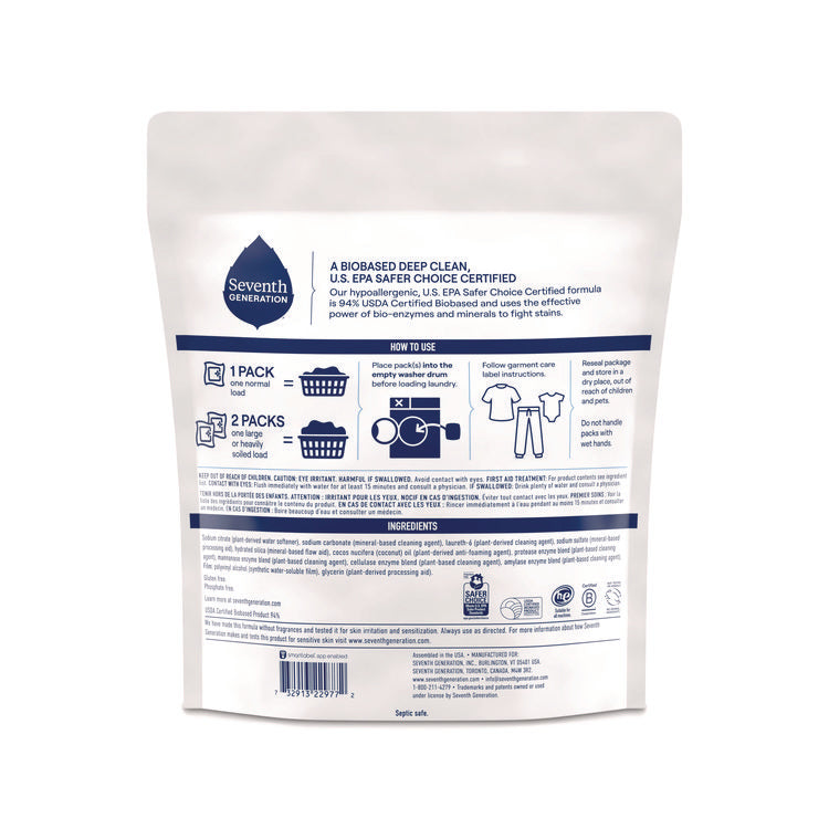 Natural Laundry Detergent Packs, Powder, Unscented, 45 Packets/Pack, 8/Carton