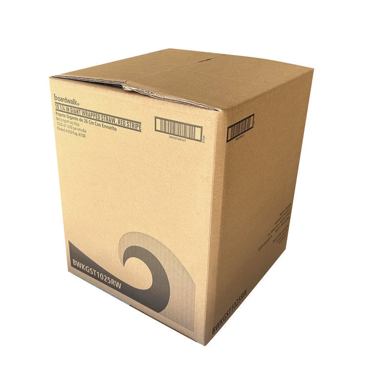 Wrapped Giant Straws, 10.25 , Polypropylene, Red/White Striped, 1,200/Carton