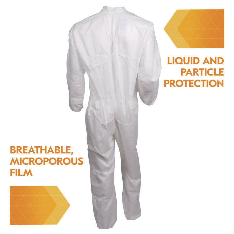 A40 Zipper Front Liquid and Particle Protection Coveralls, 3X-Large, White, 25/Carton