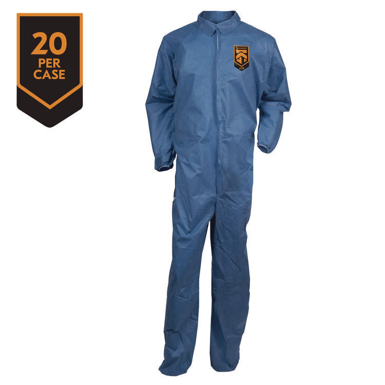 A20 Breathable Particle Protection Coveralls, Zip Front, Elastic Back, Wrists, Ankles, 3X-Large, Blue, 20/Carton