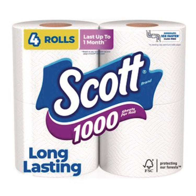 1000 Bathroom Tissue, Septic Safe, 1-Ply, White, 1,000 Sheets/Roll, 4 Rolls/Pack, 12 Packs/Carton