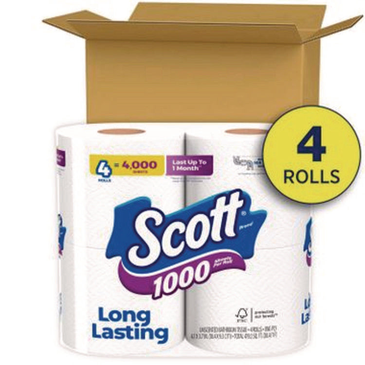 1000 Bathroom Tissue, Septic Safe, 1-Ply, White, 1,000 Sheets/Roll, 4 Rolls/Pack, 12 Packs/Carton