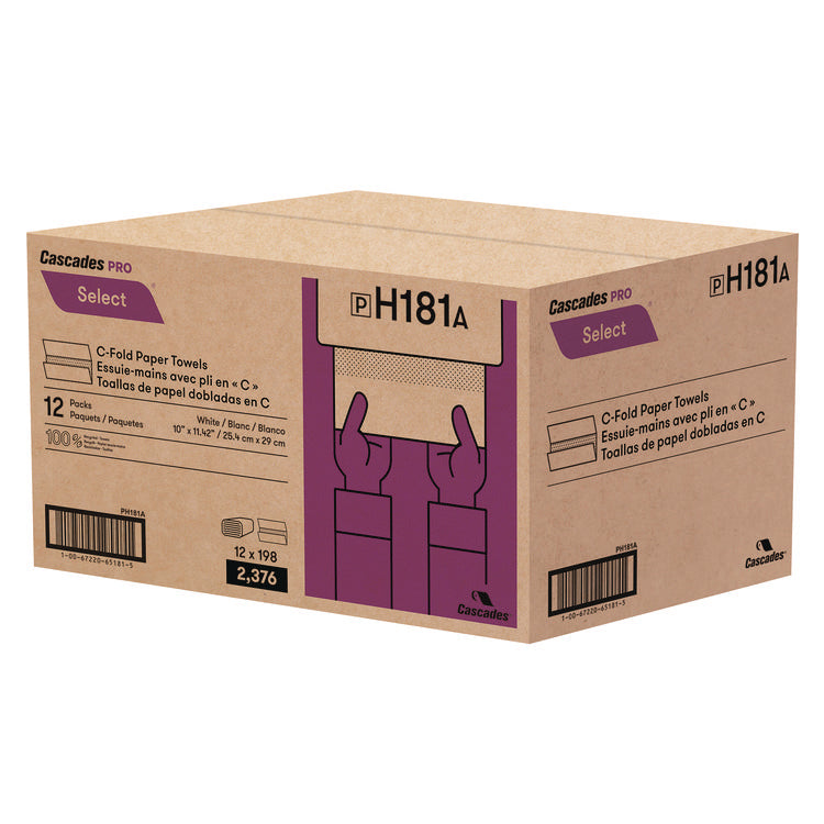 Select Folded Paper Towels, C-Fold Towels, 1-Ply, 3.75 x 10, White, 198 Towels/Pack, 12 Packs/Carton