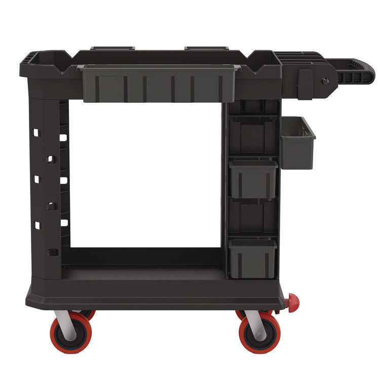 Heavy Duty Plus Utility Cart, Plastic, 2 Shelves, 6 Bins, 500 lb Capacity, 19.5 x 41.78 x 34.81 , Black