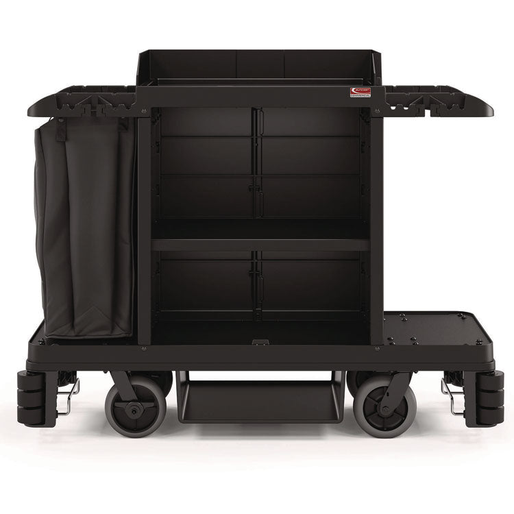 Partially Assembled Premium Housekeeping Cart, Plastic, 1 Shelf, 24 x 62.13 x 49.75, Black