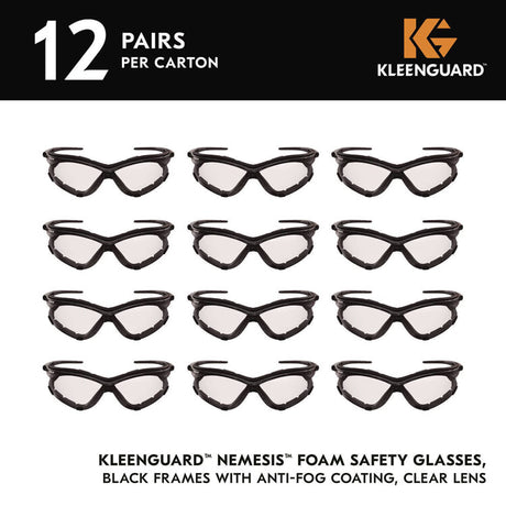 V30 Nemesi Foam Safety Glasses, Black Nylon Frame, Clear Polycarbonate Lens, 12/Carton