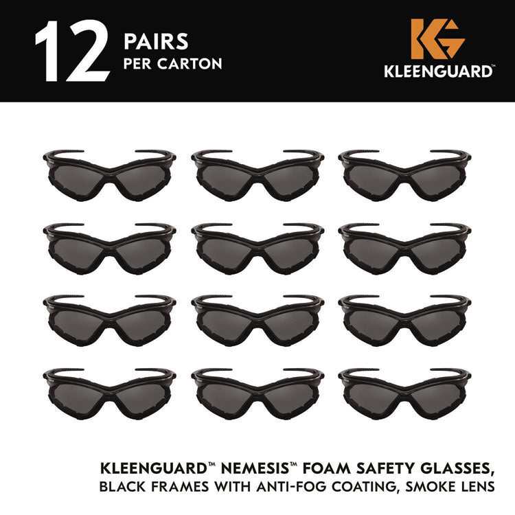 V30 Nemesis Foam Safety Glasses, Black Nylon Frame, Smoke Polycarbonate Lens, 12/Carton