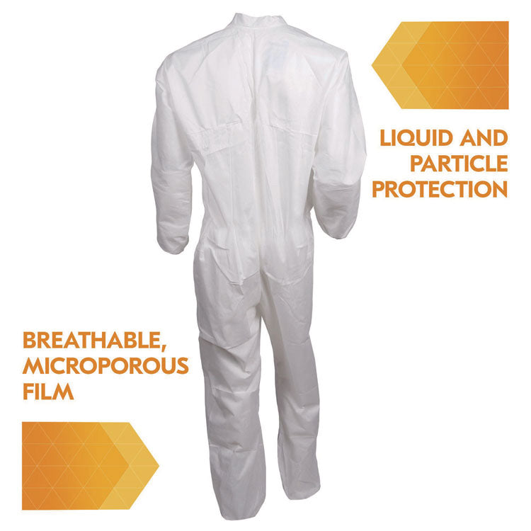 KGA35 Liquid and Particle Protection Coveralls, Elastic Wrist and Ankles, Large, White, 25/Carton