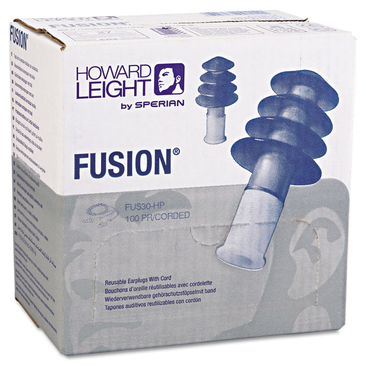 FUS30 HP Fusion Multiple-Use Earplugs, Reg, 27NRR, Corded, BE/WE, 100 Pairs