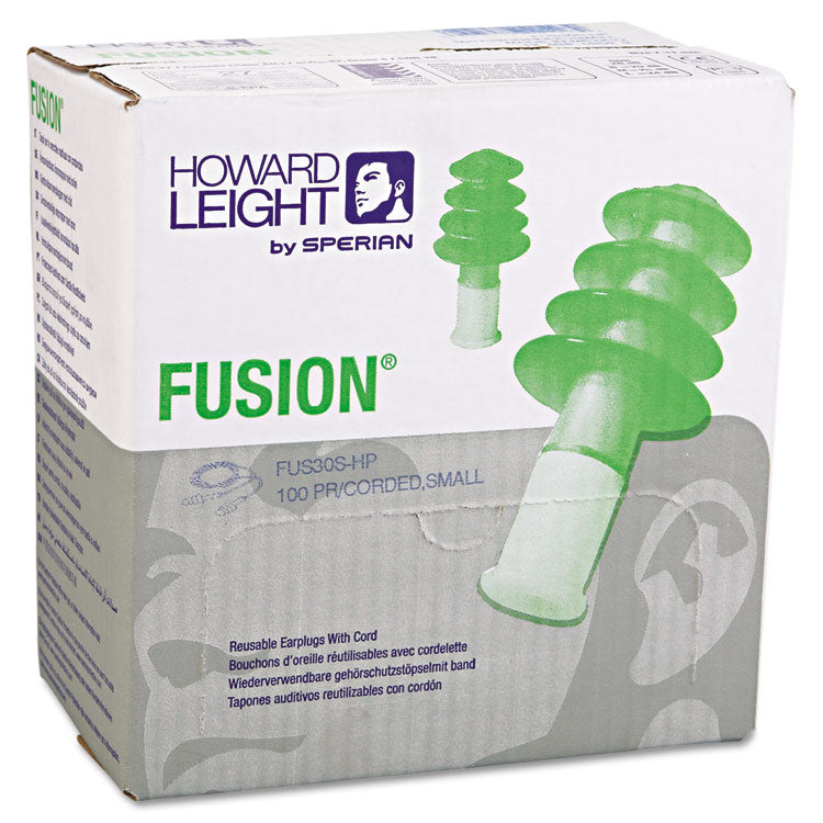 FUS30S-HP Fusion Multiple-Use Earplugs, Small, 27NRR, Corded, GN/WE, 100 Pairs