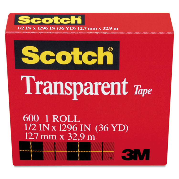 Transparent Tape, 1" Core, 0.5" x 36 yds, Transparent