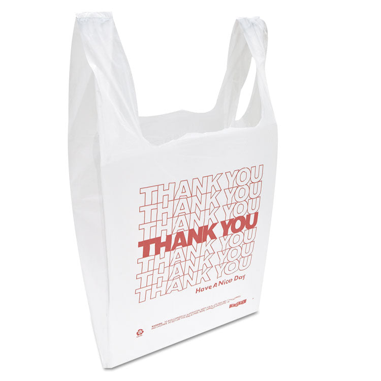 Thank You Handled T-Shirt Bag, 0.167 bbl, 12.5 microns, 11.5" x 21", White, 900/Carton