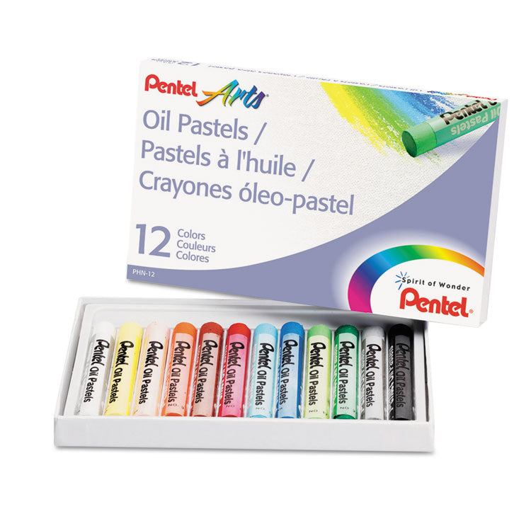 Oil Pastel Set With Carrying Case, 12 Assorted Colors, 0.38" dia x 2.38", 12/Set