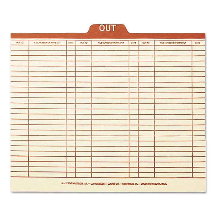 Manila Out Guides, Printed Form Style, 1/5-Cut Top Tab, Out, 8.5 x 11, Manila, 100/Box