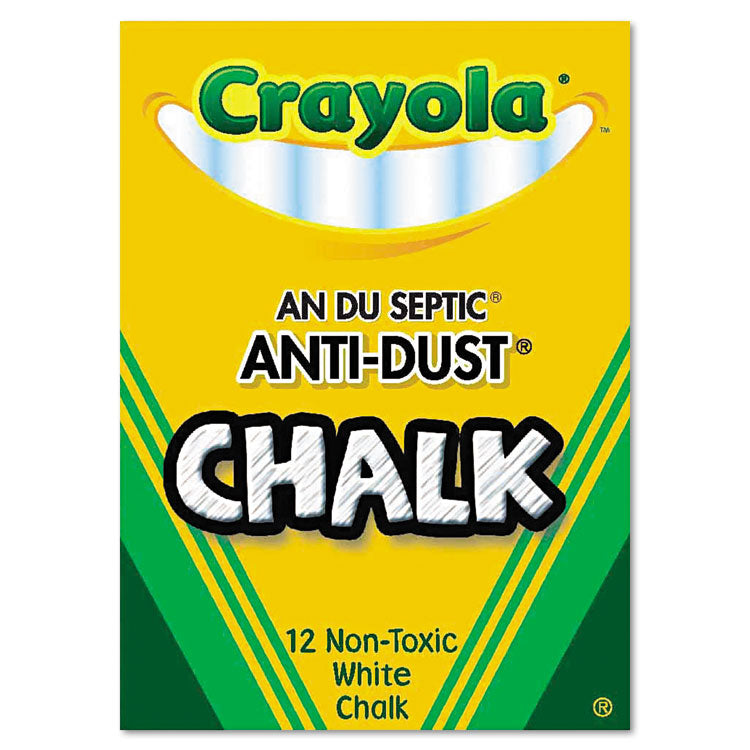 Nontoxic Anti-Dust Chalk, 3" x 0.31" Diameter, White, 12 Sticks/Box