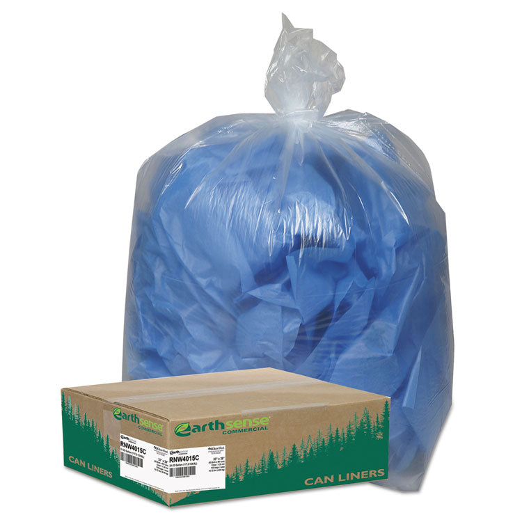 Linear Low Density Clear Recycled Can Liners, 33 gal, 1.25 mil, 33 x 39 , Clear, 10 Bags/Roll, 10 Rolls/Carton