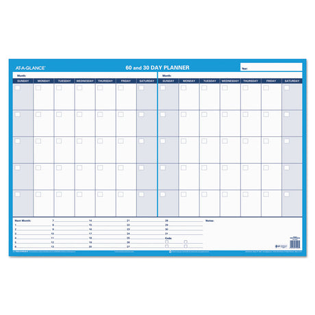 30/60-Day Undated Horizontal Erasable Wall Planner, 36 x 24, White/Blue Sheets, Undated