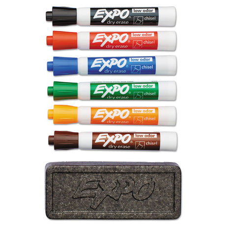 Low-Odor Dry Erase Marker and Organizer Kit, Broad Chisel Tip, Assorted Colors, 6/Set