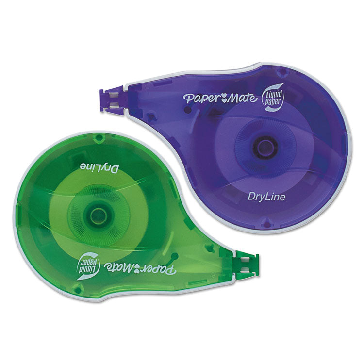 DryLine Correction Tape, Non-Refillable, Green/Purple Applicators, 0.17" x 472", 10/Pack