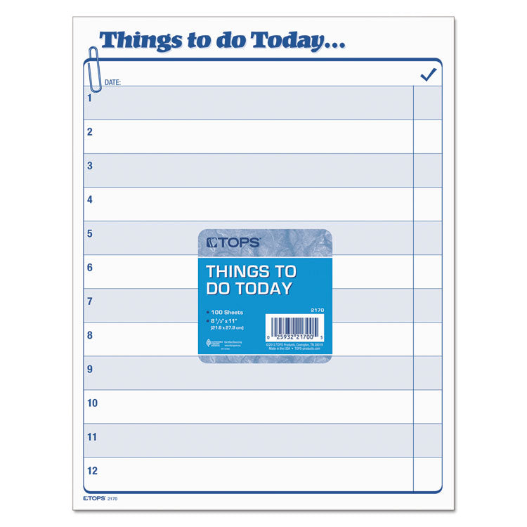 Things To Do Today Daily Agenda Pad, One-Part (No Copies), 8.5 x 11, 100 Forms Total