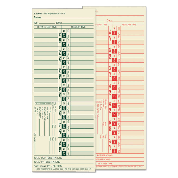 Time Clock Cards, Replacement for CH-107-2, Two Sides, 3.5 x 9, 500/Box