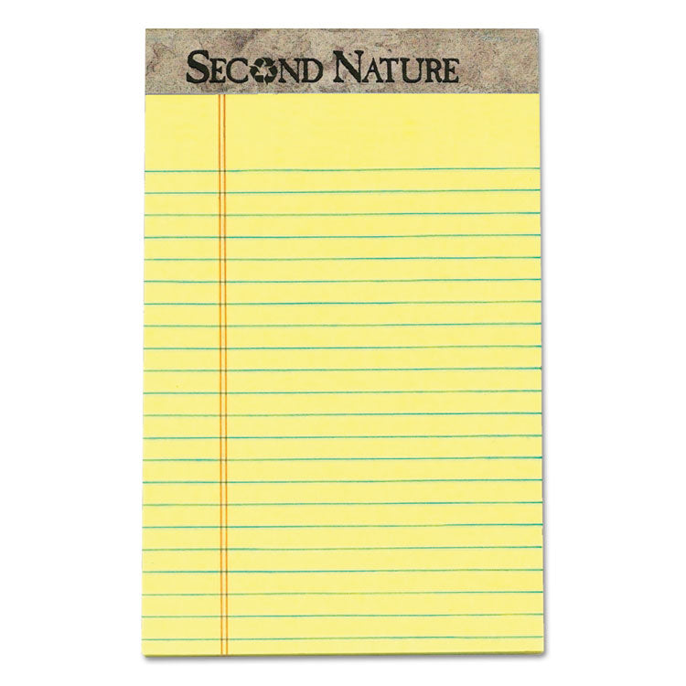 Second Nature Recycled Ruled Pads, Narrow Rule, 50 Canary-Yellow 5 x 8 Sheets, Dozen