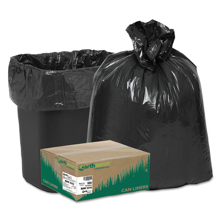 Linear Low Density Recycled Can Liners, 16 gal, 0.85 mil, 24 x 33 , Black, 25 Bags/Roll, 20 Rolls/Carton