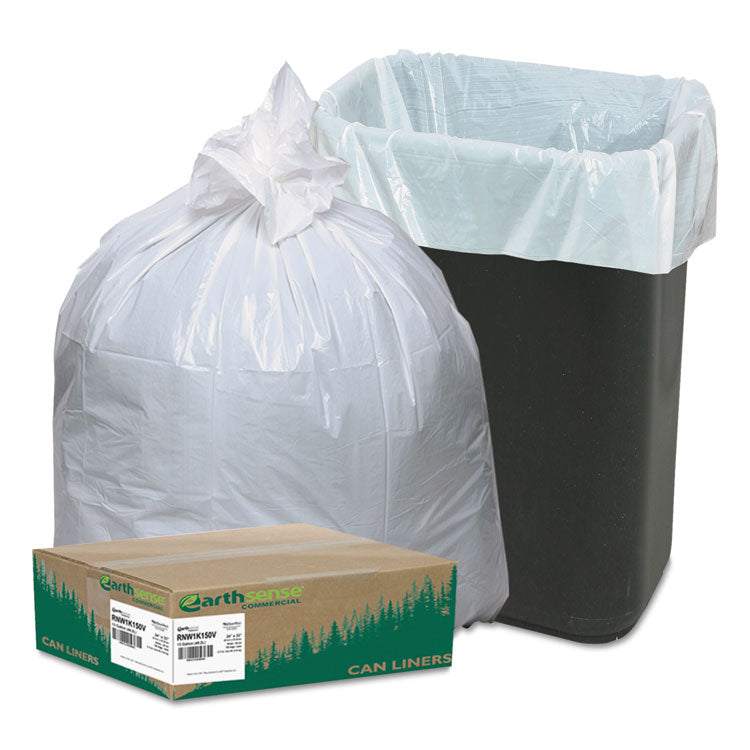 Linear-Low-Density Recycled Tall Kitchen Bags, Open-Face, 13 gal, 24 x 33 , White, 15 Bags/Roll, 10 Rolls/Box