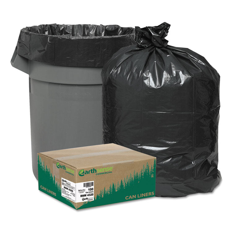 Linear Low Density Recycled Can Liners, 56 gal, 2 mil, 43 x 47 , Black, 10 Bags/Roll, 10 Rolls/Carton