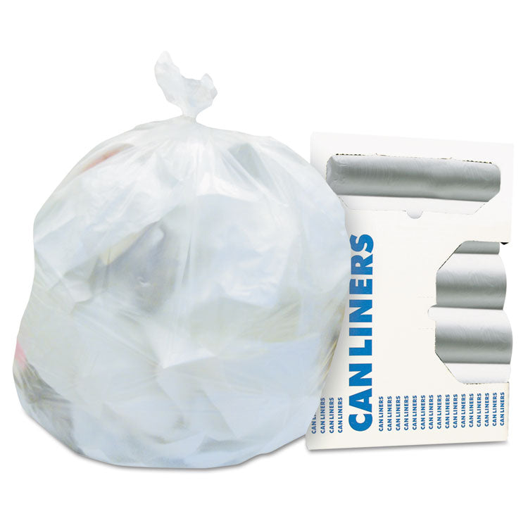 High-Density Waste Can Liners, 10 gal, 8 mic, 24 x 24 , Natural, 50 Bags/Roll, 20 Rolls/Carton