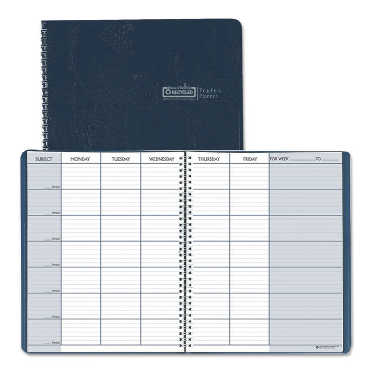 Recycled Teacher s Planner, Weekly, Two-Page Spread (Seven Classes), 11 x 8.5, Blue Cover